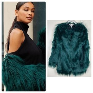 Lita By Ciara | Statement-Making Dramatic Shag Faux Fur Jacket Deep Teal | S